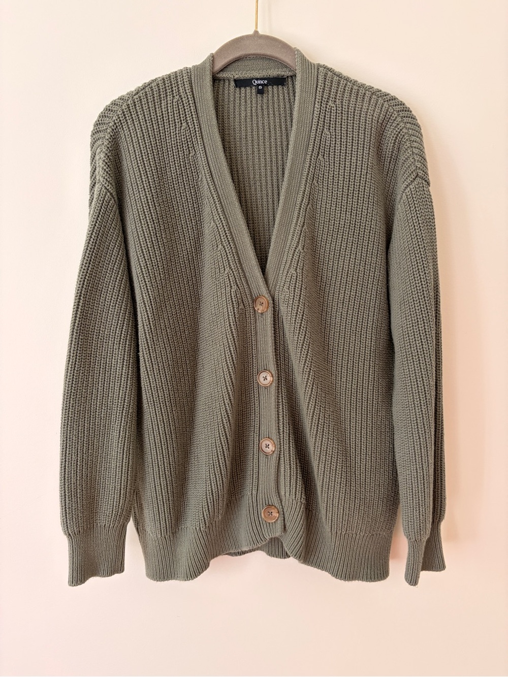 Quince Sage Green Ribbed Button-Front Cardigan